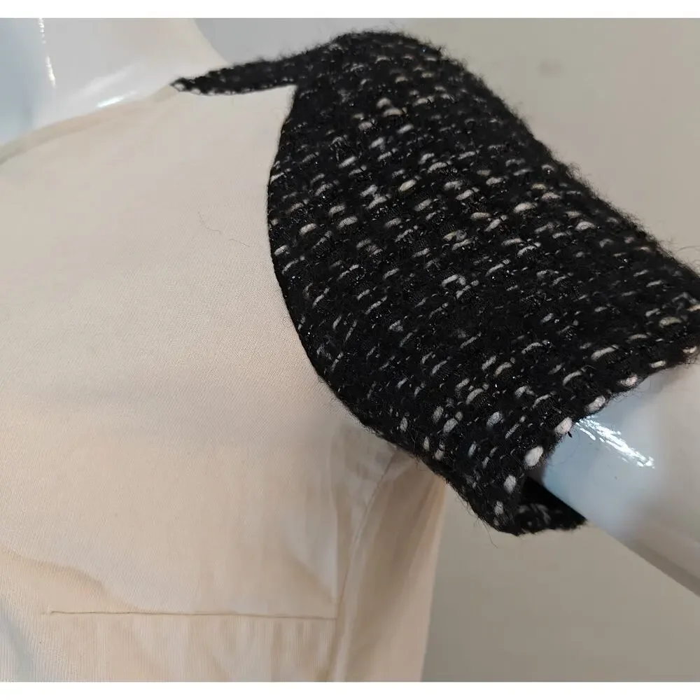 J.Crew Cream Top Black Tweed Short Sleeves Back Zip Blouse XS